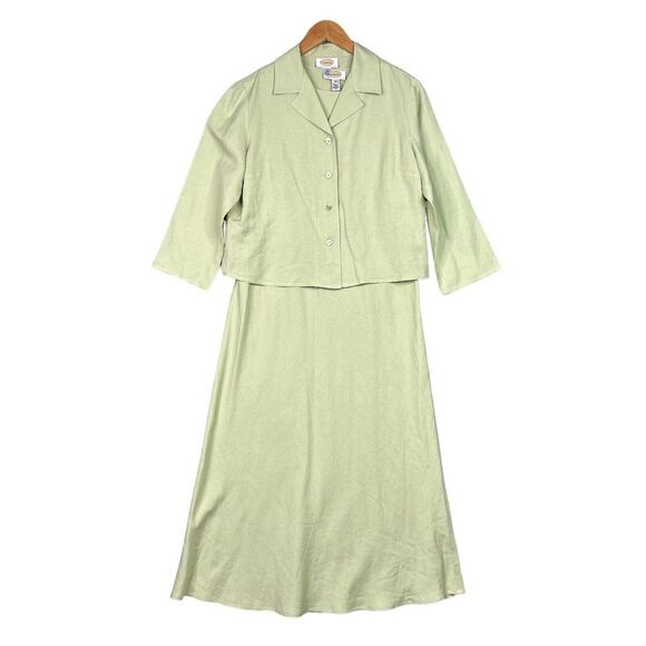 Talbots Dresses & Skirts - VTG Talbots Midi Dress Jacket Set Size 10 Olive Green Linen Blend Preppy 90's